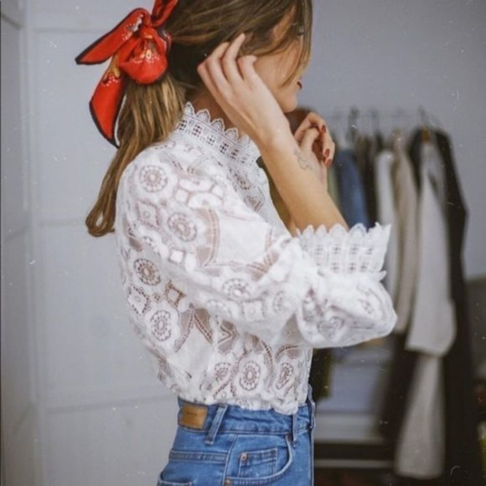 White Lace See through Bohemian Long Sleeve Shirt - Picture 4 of 16